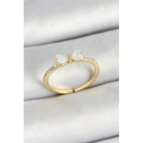 Pirin� Fiyonk Fig�rl� Zirkon Ta�l� Gold Renk Ayarlanabilir Kad�n Y�z�k