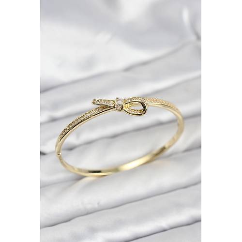 Pirin� Gold Renk Zirkon Ta�l� Fiyonk Model Kad�n Kelep�e Bileklik