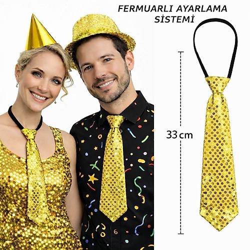 Alt�n Renk Pul Payetli I��lt�l� Parti Kravat� 33 cm
