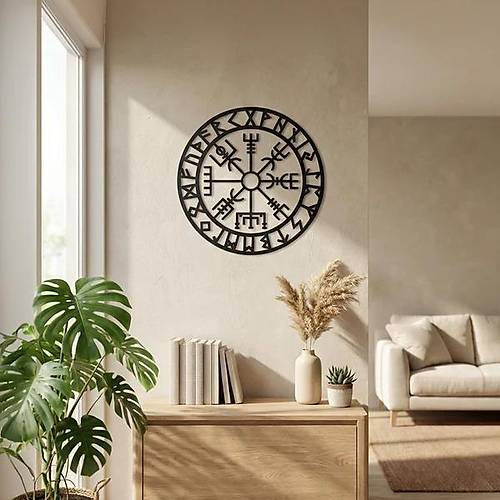 Viking Pusulas� Vegvisir Duvar Tablosu MDF Lazer Kesim Nordik Duvar S�s� Modern Dekor