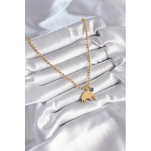 316L �elik Gold Renk Top Zincir Model Fil Fig�r Nazar Boncuk Detay Kad�n Kolye