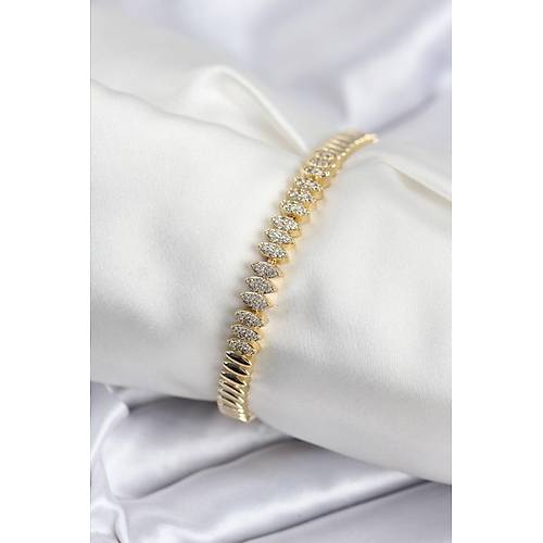 Pirin� VIP Seri Gold Renk Zirkon Ta�l� Arpa Model Kad�n Bileklik