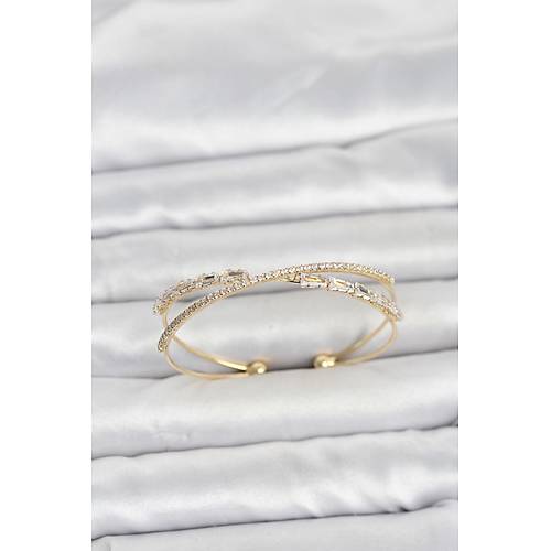 Pirin� Gold Renk Baget Zirkon Ta�l� Kad�n Bileklik