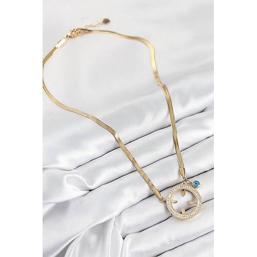 316L �elik Zirkon Ta�l� �eyrek Tak�labilir Gold Renk Kad�n Kolye
