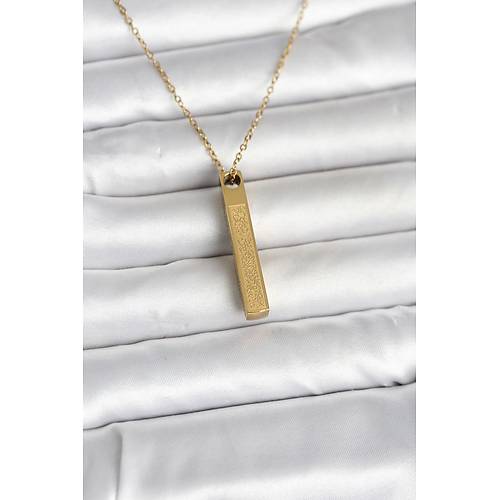 316L �elik Gold Renk Ayetel K�rsi Yaz�l� Bar �ubuk Kolye
