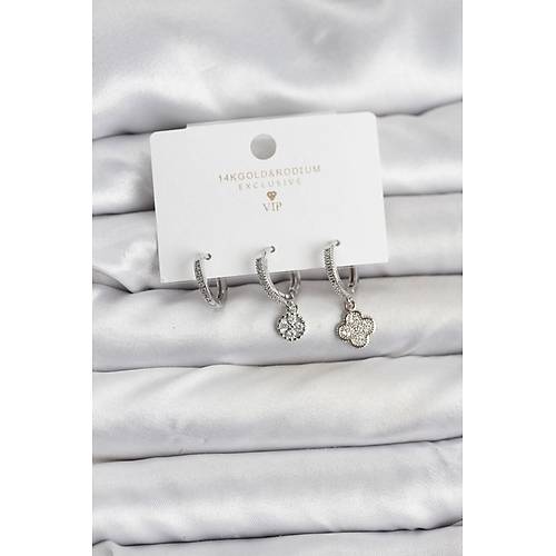 Pirin� G�m�� Renk Yonca Model 3'l� Kad�n K�pe Seti