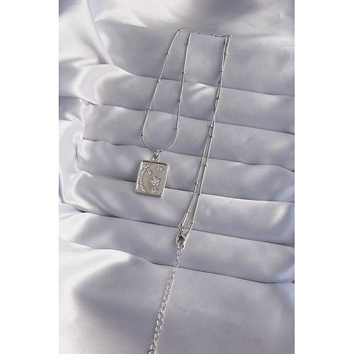316L �elik Zincir G�m�� Renk Zirkon Ta�l� Ay Y�ld�z Fig�rl� Tarot Kolye