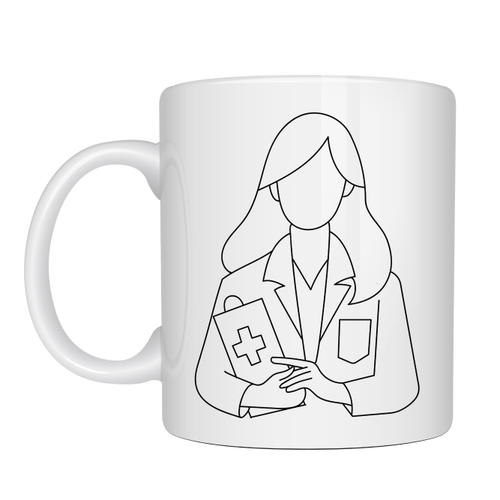 Doktor Temal� Porselen Kupa MODEL 173 � Kad�n Doktor �izimli Kahve Kupas� � Sa�l�k �al��an� Hediyesi � Doktorlara �zel Tasar�m Kupa