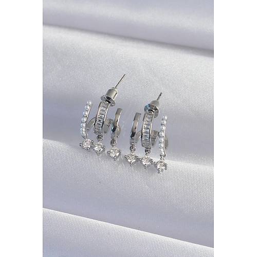 Pirin� G�m�� Renk �ncili �oklu Zirkon Ta�l� Yar�m Halka K�pe