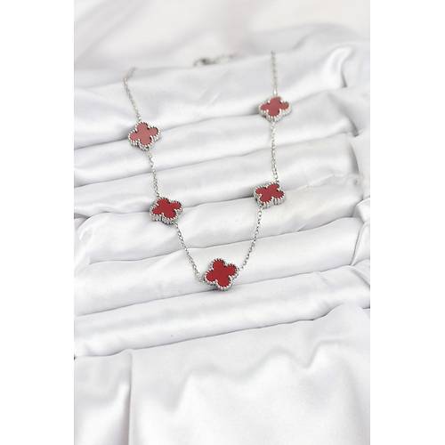 316L �elik Zincir G�m�� Renk Bordo Renk Yonca Kad�n Kolye