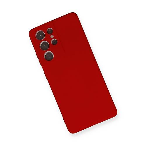 Galaxy S21 Ultra K�l�f Nano i�i Kadife Silikon - K�rm�z�