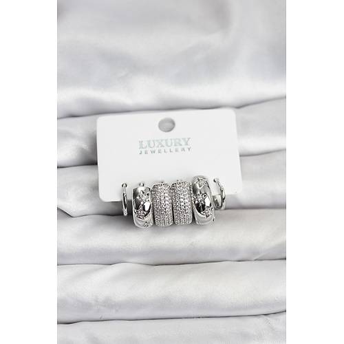 Zirkon Ta�l� Pirin� G�m�� Renk Halka Kad�n K�pe Seti