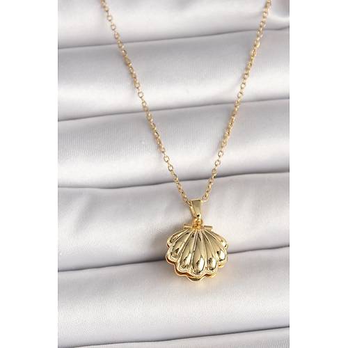 316L �elik Gold Renk Zincir A��l�r �ncili Midye Model Kad�n Kolye
