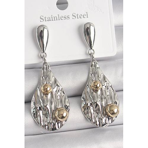 Pirin� G�m�� Renk Sallant� Damla Model Gold Top�uk Detay Kad�n K�pe