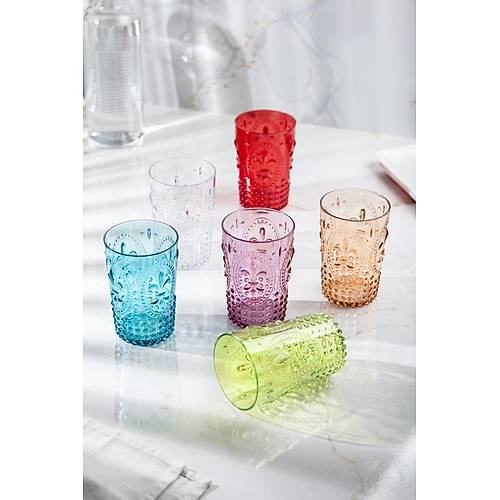 Akrilik Renkli 6'l� K�sa Bardak & Su Me�rubat Kahve Yan� Barda�� 400 ml ( Cam De�ildir )