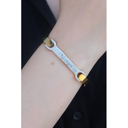 316L �elik Gold Renk Zirkon Ta�l� Kad�n Kelep�e