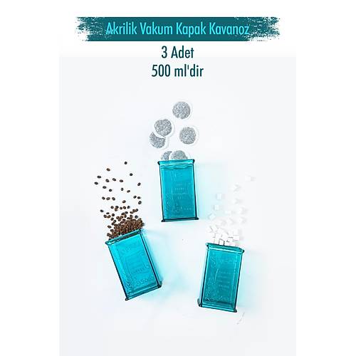 Akrilik Aquamarin �eker Kahve �ay Kavanozu 500 Ml (Vakum Kapak )