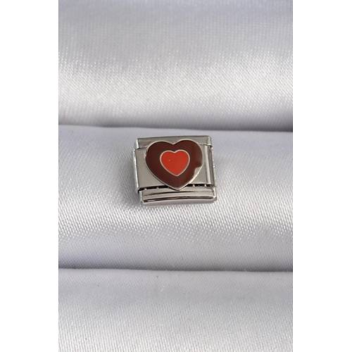 316L �elik G�m�� Renk Kahverengi Kalp ��lemeli Nomination Charm