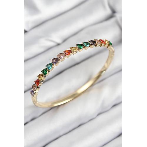 Pirin� Renkli Zirkon Ta�l� Kalp Model Gold Renk Kad�n Kelep�e