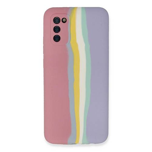 Galaxy A03S K�l�f Ebruli Lansman Silikon - Pembe-Lila