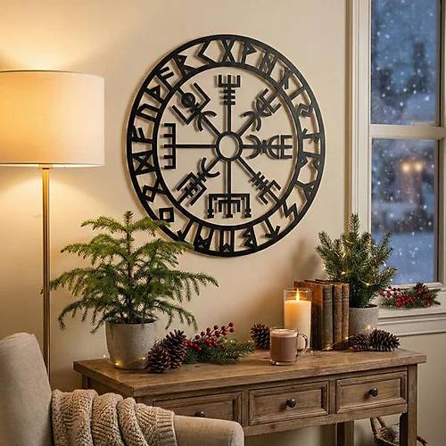 Viking Pusulas� Vegvisir Duvar Tablosu MDF Lazer Kesim Nordik Duvar S�s� Modern Dekor