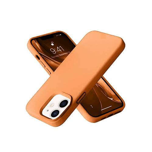 iPhone 12 K�l�f Nano i�i Kadife Silikon - Turuncu