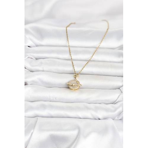 316L �elik Zincir Gold Renk Gezegen Model Kad�n Kolye