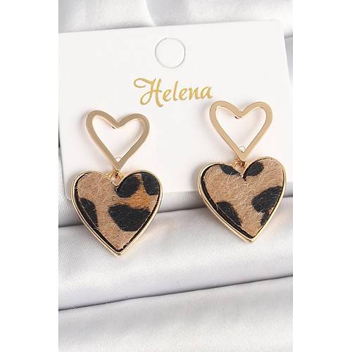 Pirin� Gold Renk Sallant� Leopar Kalp Model Kad�n K�pe