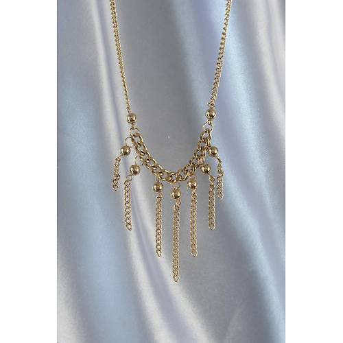 316L �elik Zincir Gold Renk Top�uk Detay Sallant�l� Zincir Kolye