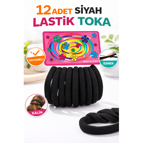 12 Adet Siyah Lastik Toka Kal�n Sa� Lasti�i Dayan�kl� Esnek Sa� Toplama Tokas� Kad�n ve K�z �ocuk Sa� Aksesuar�