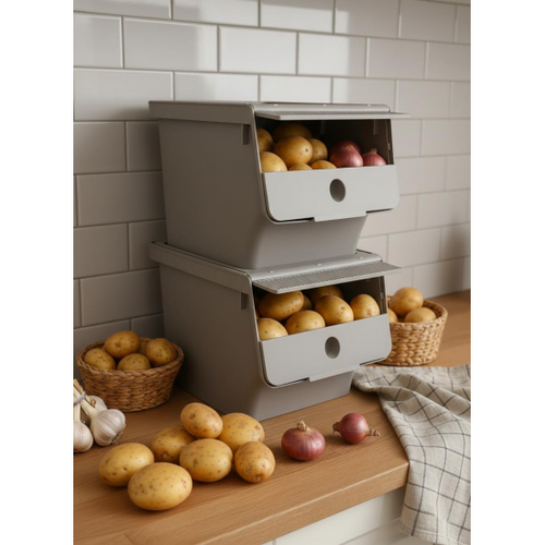Vizon 2'Li 13,5 LT Modubox Kayar Kapakl� Saklama Kab� & Patates So�an Kovas� & Erzak Kutusu