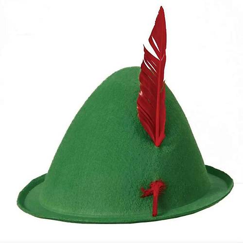 Ye�il Renk K�rm�z� T�yl� Peter Pan �apkas� Robin Hood �apkas� 24X23 cm
