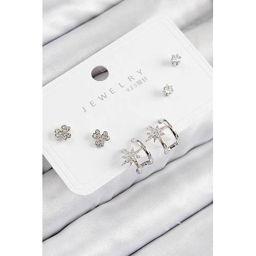 Pirin� Zirkon Ta�l� Kutup Y�ld�z� Model G�m�� Renk 925 Ayar G�m�� �ivi Kad�n K�pe Set