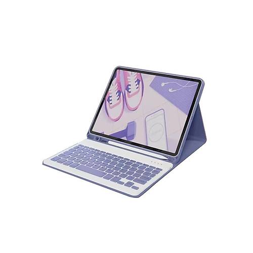 iPad 2022 10.9 (10.nesil) K�l�f KC01 Smart Klavyeli Tablet K�l�f� - Derin Mor