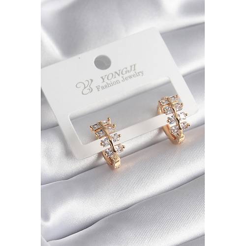 Pirin� Gold Renk Zirkon Ta�l� Kad�n K�pe