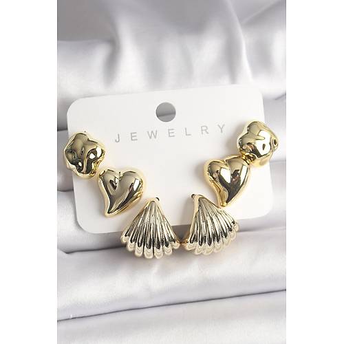 Gold Renk Yonca Kalp Deniz Kabu�u Fig�r CCB Kad�n K�pe Seti