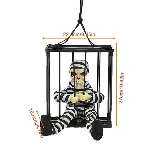 Hareketli Sesli Sens�rl� Mahkum G�r�n�ml� Kuru Kafa �skelet Dekorasyon 22x27 cm