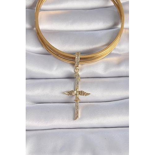 Pirin� Gold Renk Zirkon Ta� Detayl� Elif Model Anka Ku�u Fig�r Ajda Charm