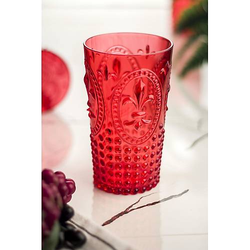 Akrilik K�rm�z� Tekli Uzun Bardak & Su Me�rubat Barda�� 750 ml ( B�y�k Boy & Cam De�ildir )