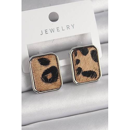 Pirin� G�m�� Renk Leopar Desenli Kare Model Kad�n K�pe