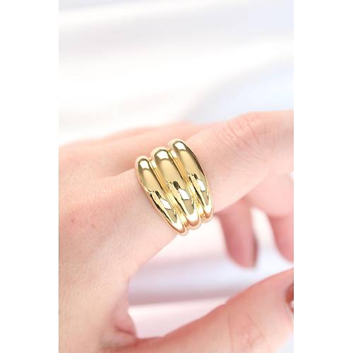 Gold Renk Ayarlanabilir �izgili Bombe Y�z�k