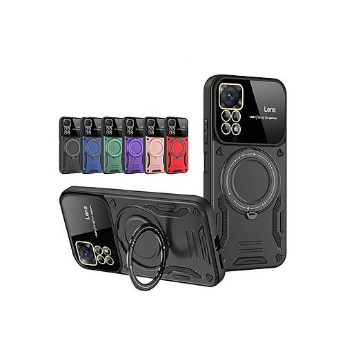 Redmi Note 12 Pro 4G K�l�f Joy Lens Standl� Kapak - K�rm�z�