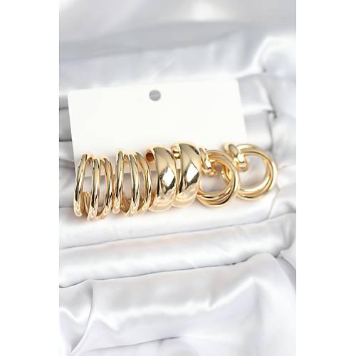 Pirin� Gold Renk 3 �ift Vintage Kad�n K�pe Seti