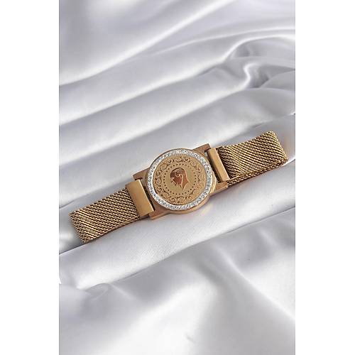 316L �elik Gold Renk M�knat�sl� Has�r Zirkon Ta�l� �eyrek Alt�n Model Kad�n Bileklik
