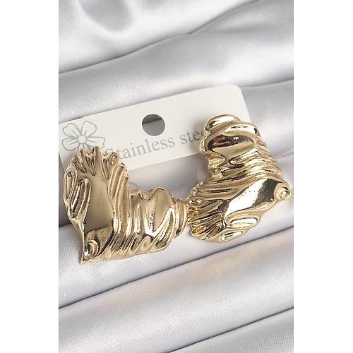 Pirin� Gold Renk ��lemeli Kalp Model Kad�n K�pe