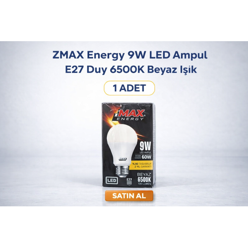 ZMAX Energy 9W LED Ampul E27 Duy 6500K Beyaz I��k 720 L�men 60W E�de�er Enerji Tasarruflu 1 Adet