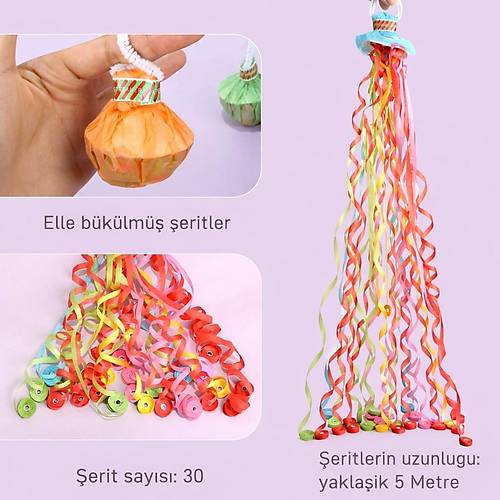 30 �eritli Renkli Elle At�lan Konfeti � 5 Metre Uzayan �erit Konfeti 1 Adet