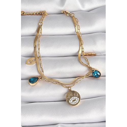 316L �elik Gold Renk Zirkon Ta�l� G�z ��leme Fig�r Kad�n Bileklik