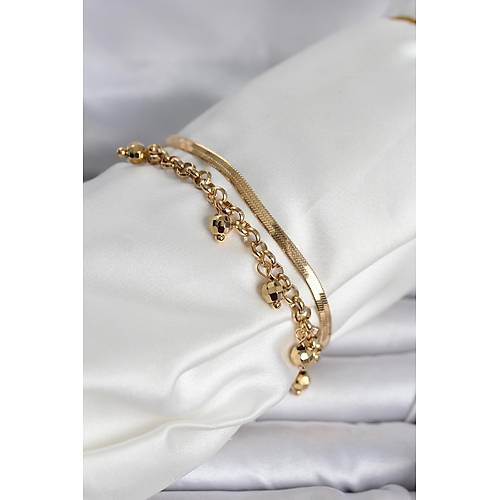 316L �elik Gold Renk Dorika ve �talyan Zincirli Model Kad�n Bileklik