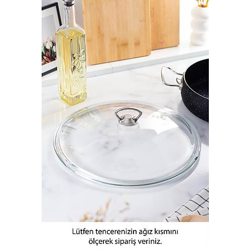 32 Cm Tencere & Tava & Sahan i�in Metal Kulplu Cam Kapak (T�M TENCERELERE UYUMLUDUR)